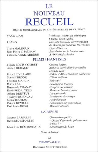 Le Nouveau Recueil, numéro 61, 2001 book