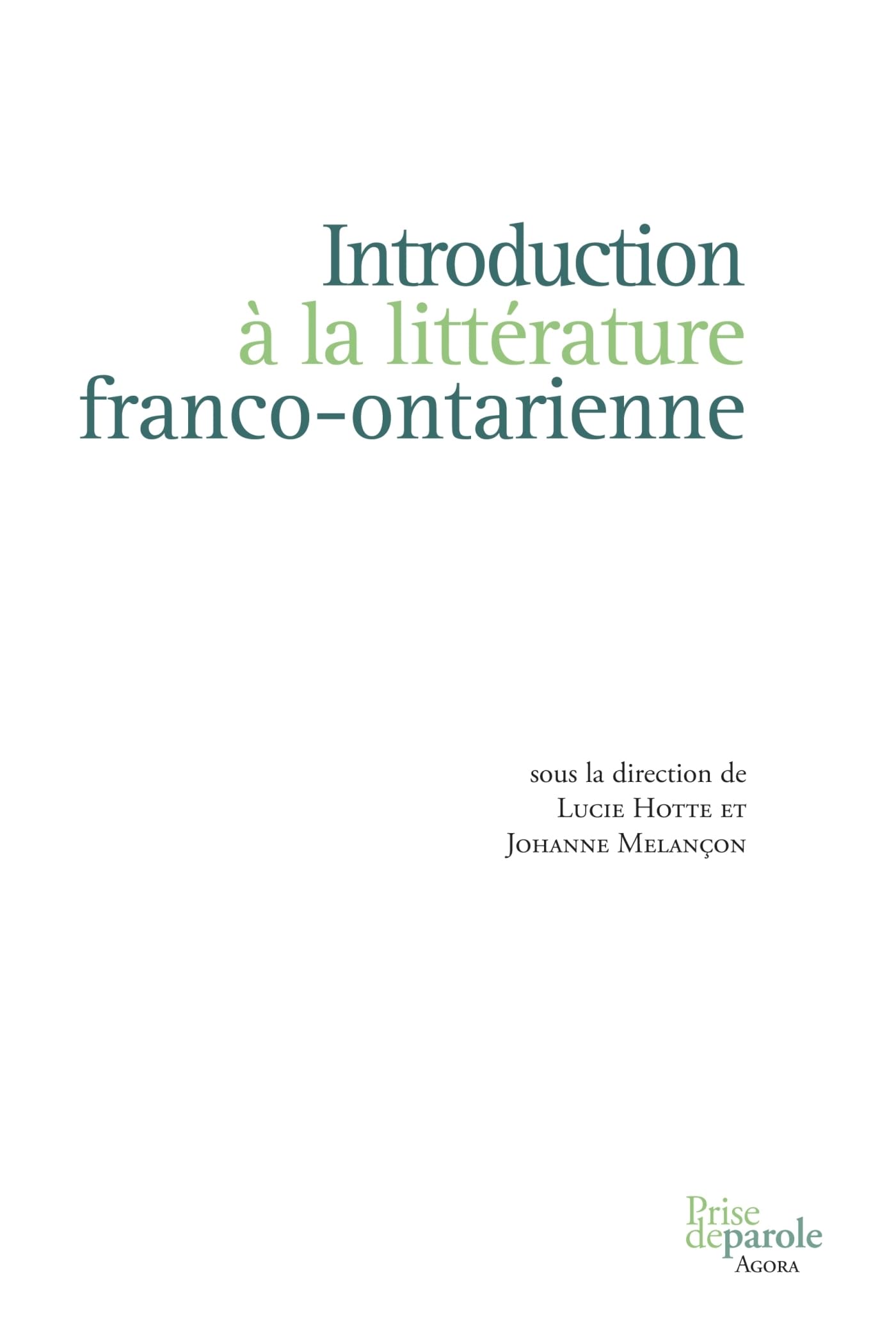 Introduction à la littérature franco-ontarienne book