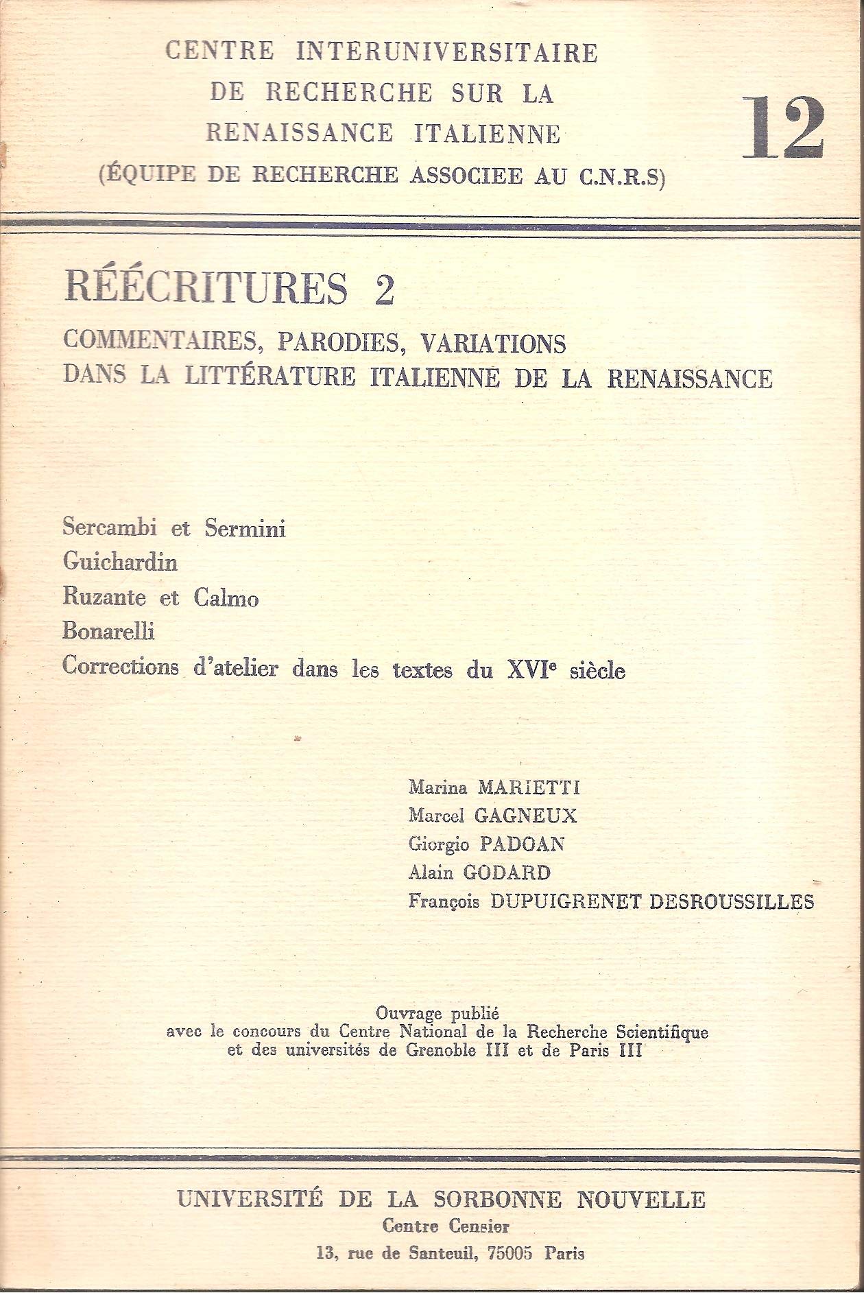 Réécritures : Commentaires, parodies, variations dans la littérature italienne de la Renaissance. Vol. 2 book