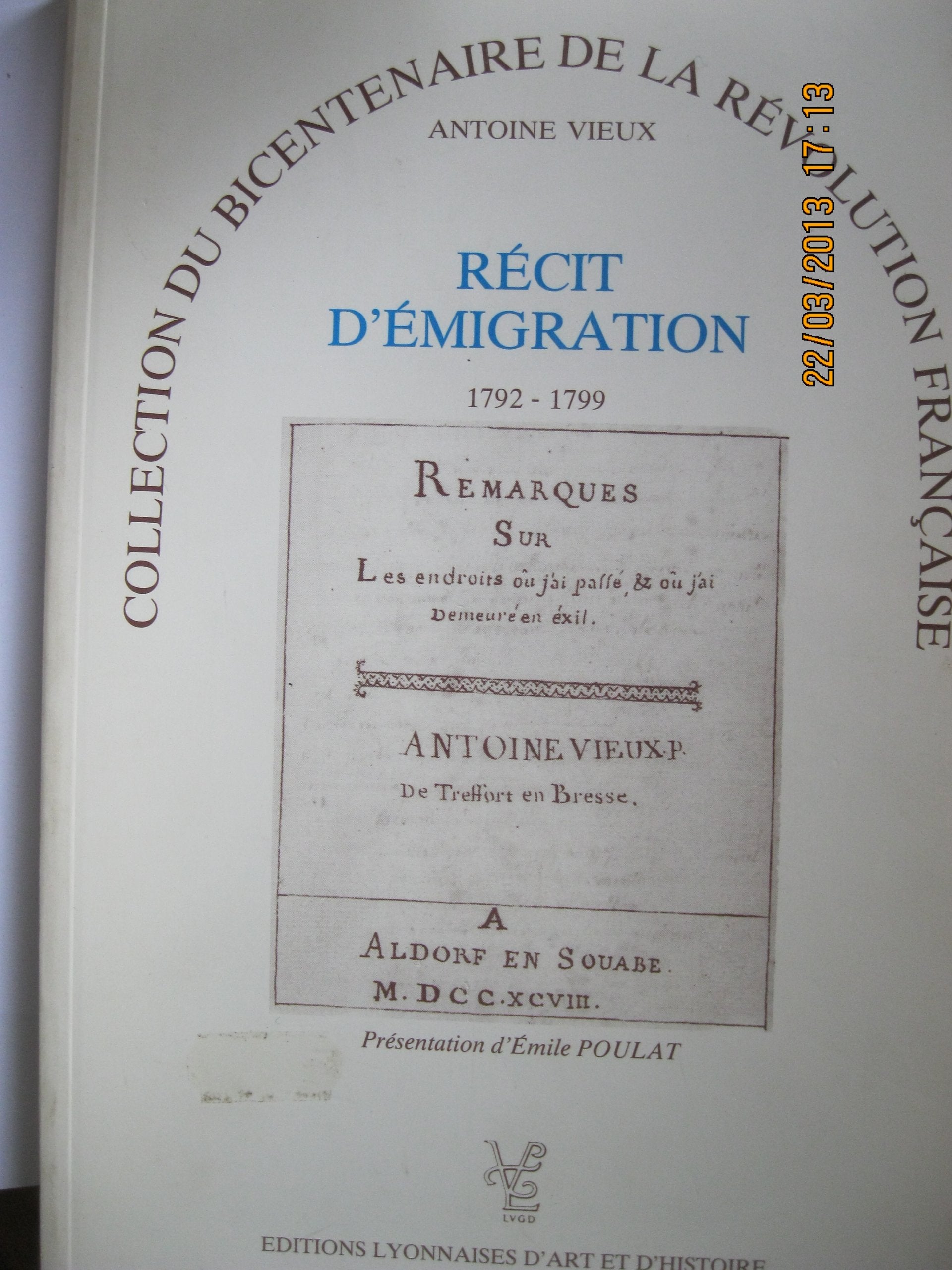 Récit d'émigration (Collection du bicentenaire de la Révolution française à Lyon) book