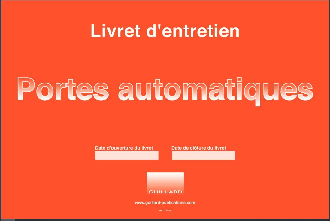 Livret d'entretien pour porte automatique book