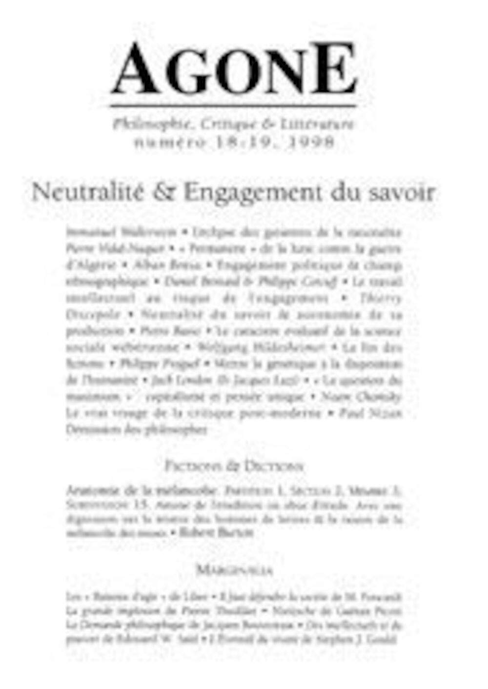 Agone 18 / 19-1998-Neutralite & Engagement Savoir book