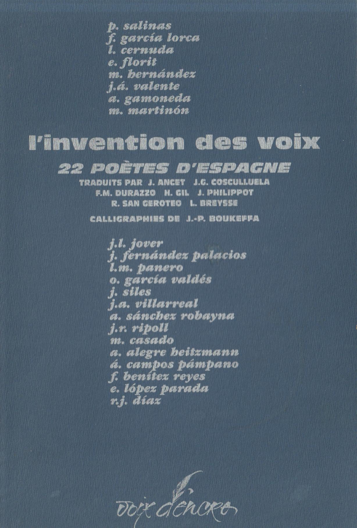L'invention des voix : 22 poètes d'Espagne Contemporary literature