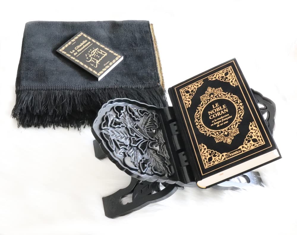 Pack Noir : Le Noble Coran bilingue (français/arabe) - La Citadelle du Musulman - Porte Coran - Tapis (Cadeau Muslim pour homme / mari) book