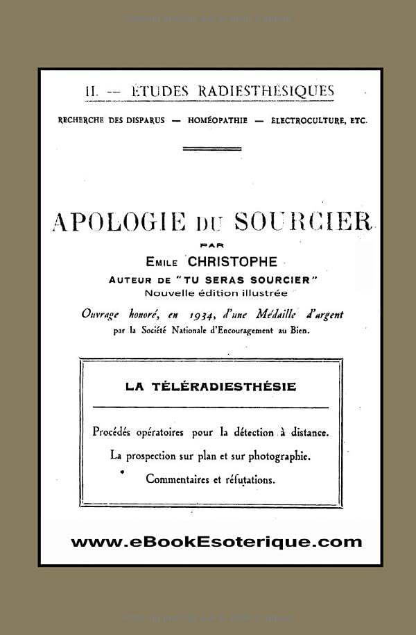 Apologie du Sourcier: Méthode de l'Orientation Mentale et Téléradiesthésie Religion & Esotericism