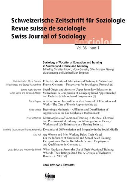 Sociology of Vocational Education and Training in Switzerland, France and Germany (Schweizerische Zeitschrift für Soziologie) Law