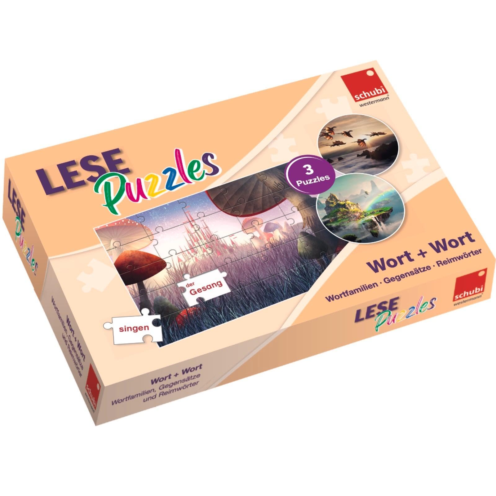 SCHUBI LesePuzzles: Wortfamilien, Gegensätze, Reimwörter Wort + Wort Study Guides