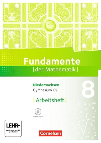 Fundamente der Mathematik 8. Schuljahr.  Arbeitsheft mit Lösungen und CD-ROM. Gymnasium Niedersachsen Study Guides