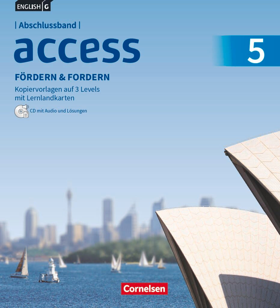 Access|NULL|Allgemeine Ausgabe 2014|Abschlussband 5: 9. Schuljahr|Fördern & Fordern|NULL|Fördermaterialien mit Audio und Lösungen auf CD im Ordner|Kopiervorlagen auf drei Levels und Lernlandkarten Learning & Reference