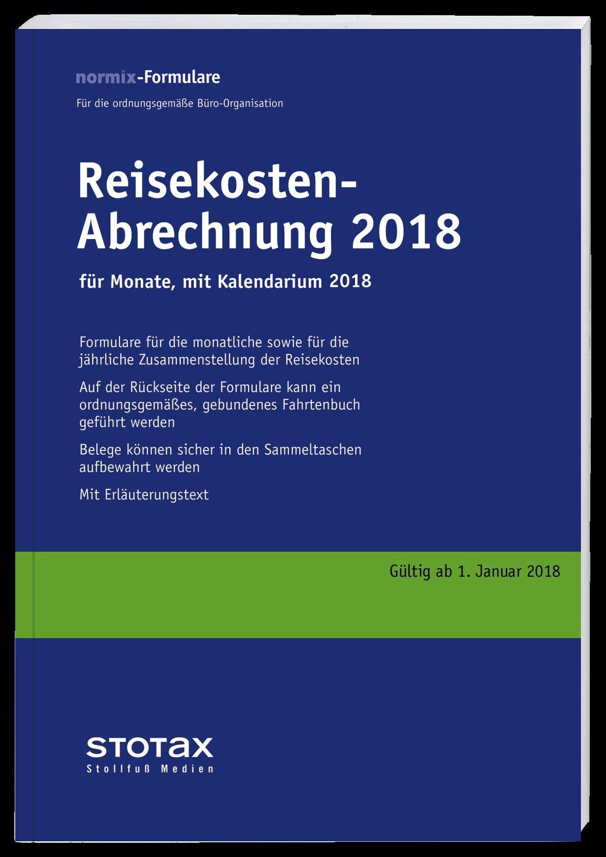 Reisekosten-Abrechnungen 2018, für Monate, mit Kalendarium Law