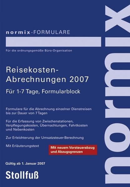 Reisekosten-Abrechnungen für 1-7 Tage: Formularblock à 100 Blatt Law