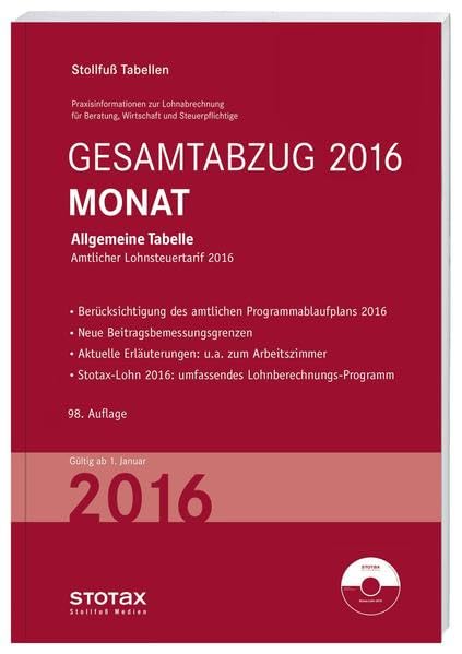 Tabelle, Gesamtabzug 2016 Monat: Bundesweit gültige Ausgabe Law