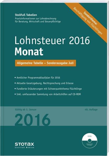 Tabelle, Lohnsteuer 2016 Monat - Sonderausgabe Juli Law