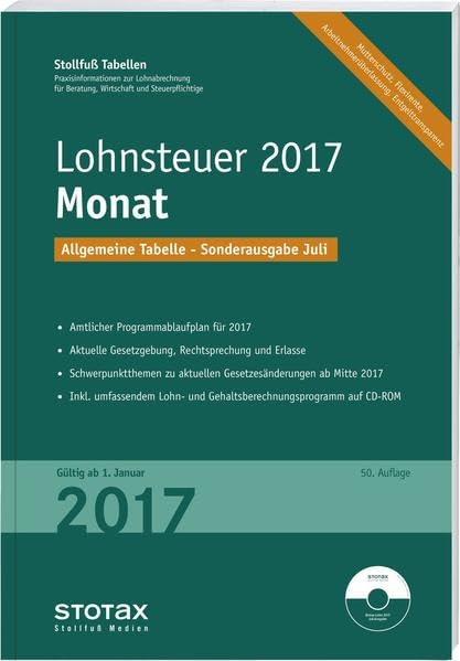 Tabelle, Lohnsteuer 2017 Monat - Sonderausgabe Juli: mit 8 % + 9 % Kirchensteuer Law