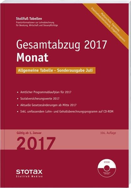 Tabelle, Gesamtabzug 2017 Monat - Sonderausgabe Juli: Bundesweit gültige Ausgabe Law