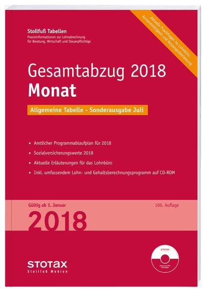Tabelle, Gesamtabzug 2018 Monat - Sonderausgabe Juli: Bundesweit gültige Ausgabe Law