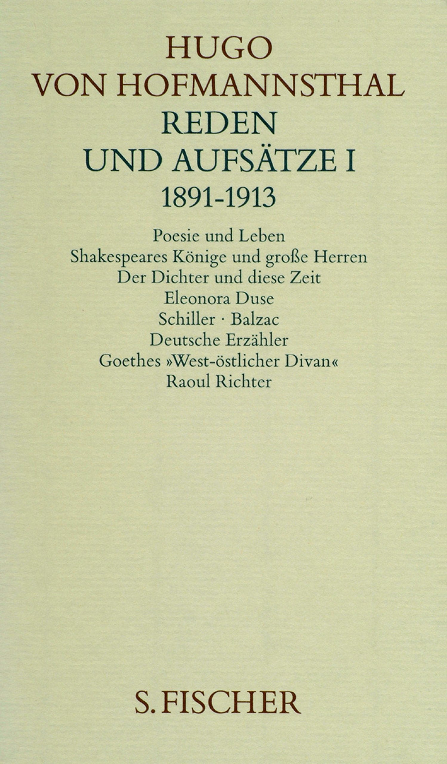 Reden und Aufsätze I. 1891-1913 Contemporary literature