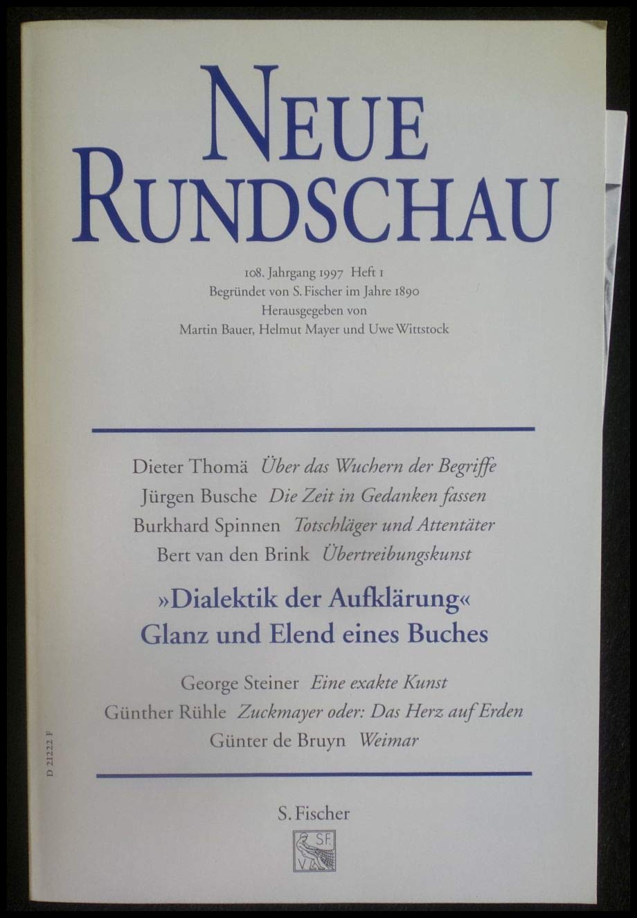 Neue Rundschau, H.1, 'Dialektik der Aufklärung', Glanz und Elend eines Buches Books