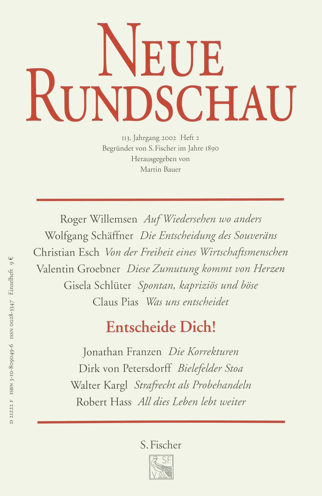 Neue Rundschau 2002/2 Essays & Short Stories