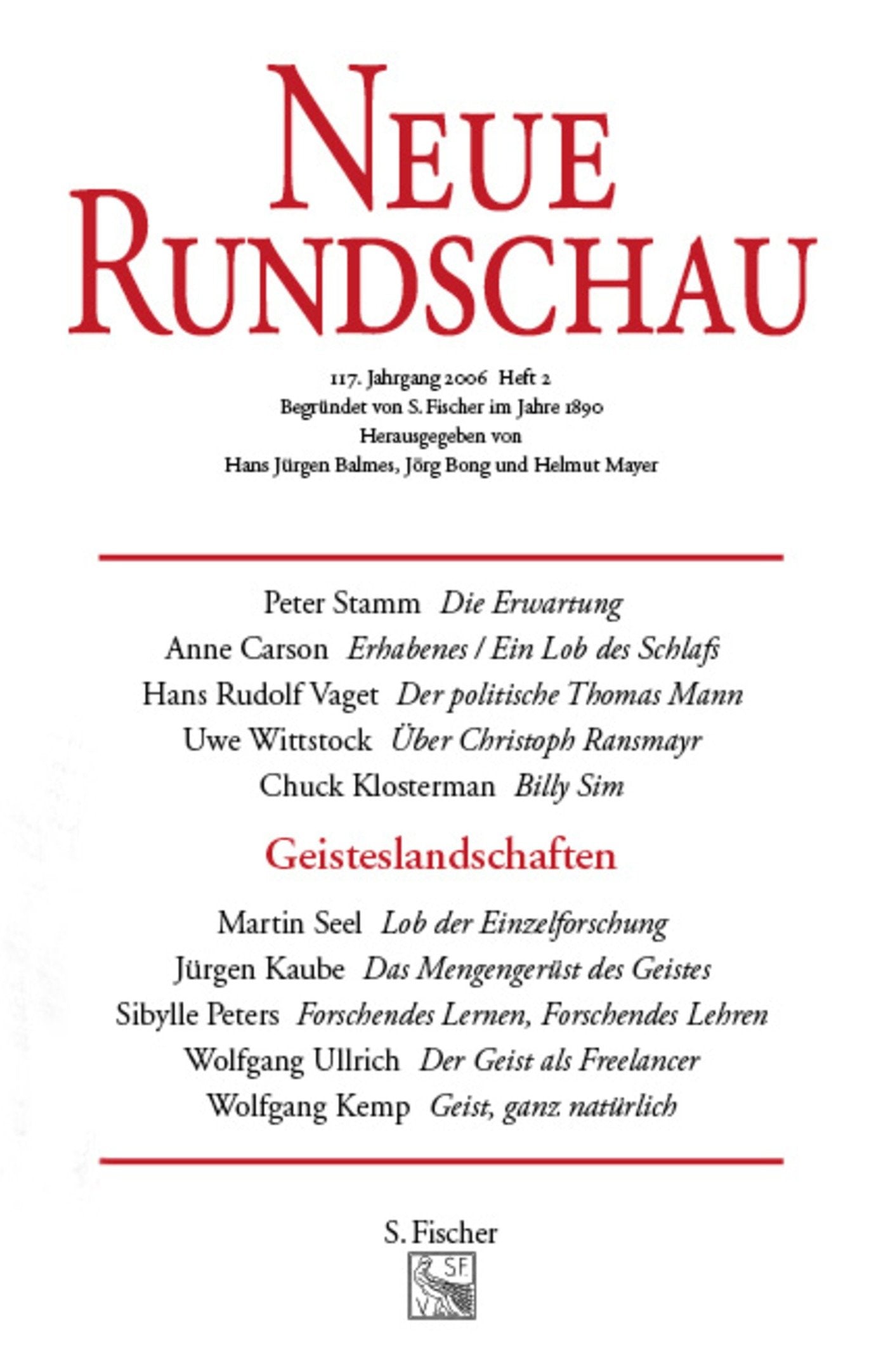 Neue Rundschau 2006/2: Geisteslandschaften Essays & Short Stories