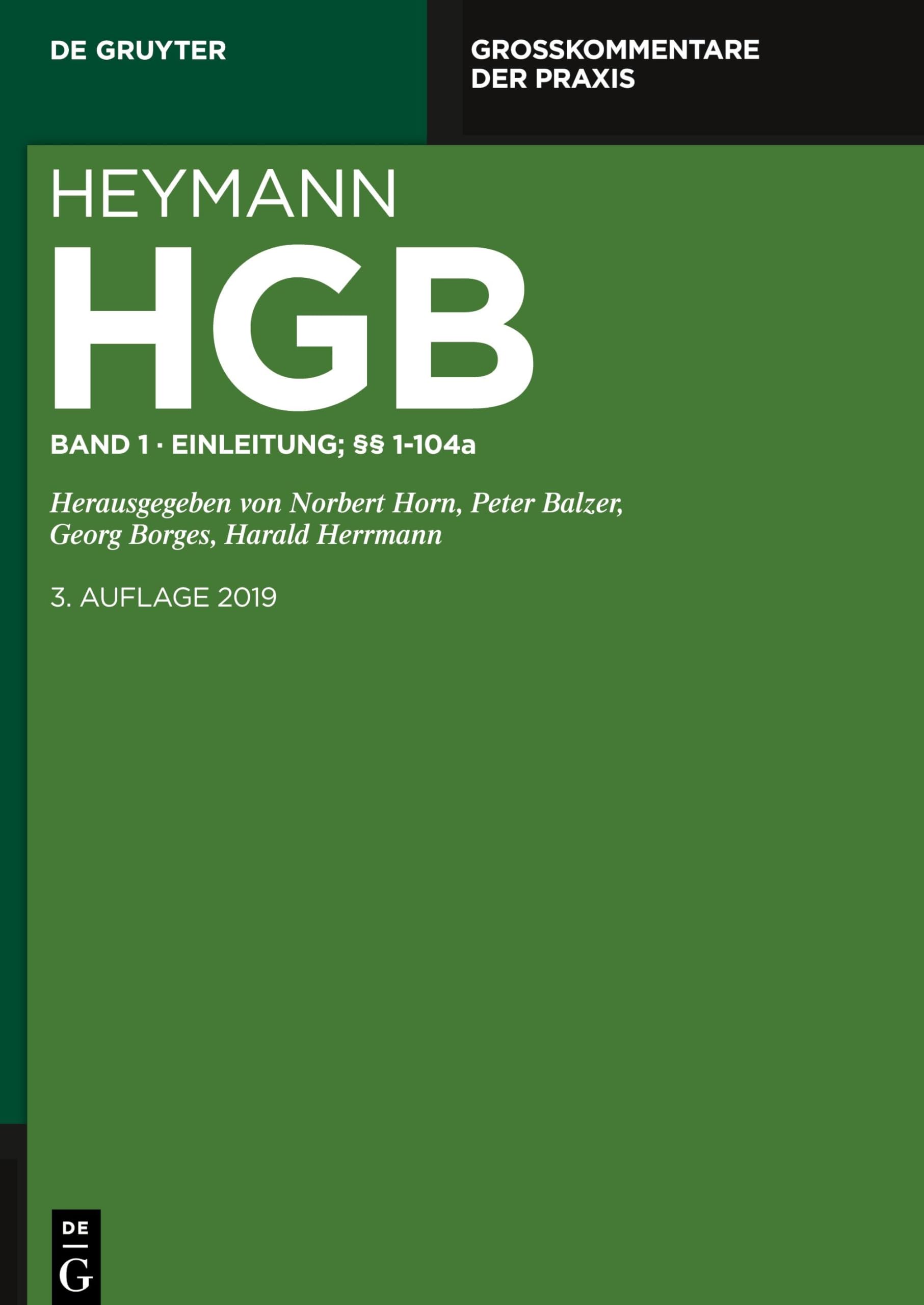 Erstes Buch. Einleitung; §§ 1-104a (Großkommentare der Praxis, Band 1) Law