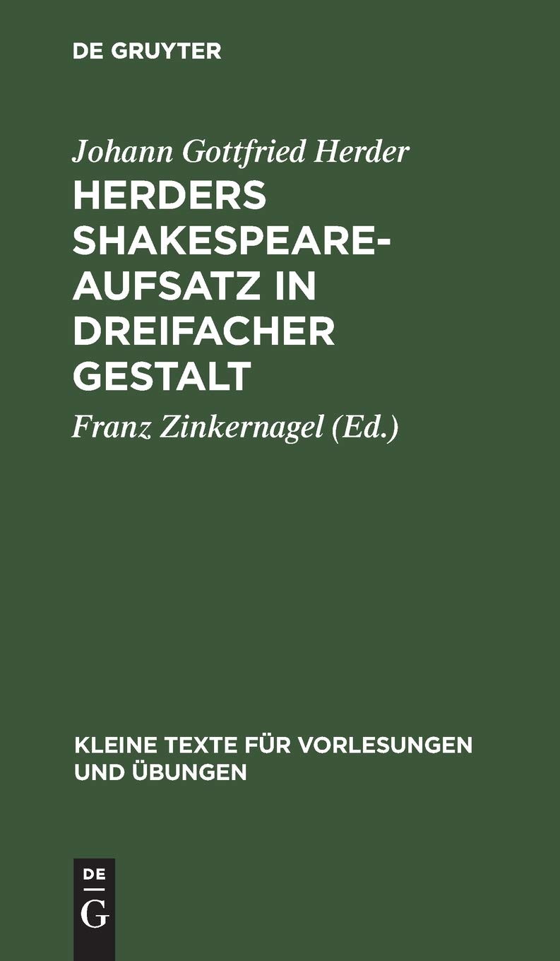Herders Shakespeare-Aufsatz in dreifacher Gestalt (Kleine Texte für Vorlesungen und Übungen, 107, Band 107) Contemporary literature Books