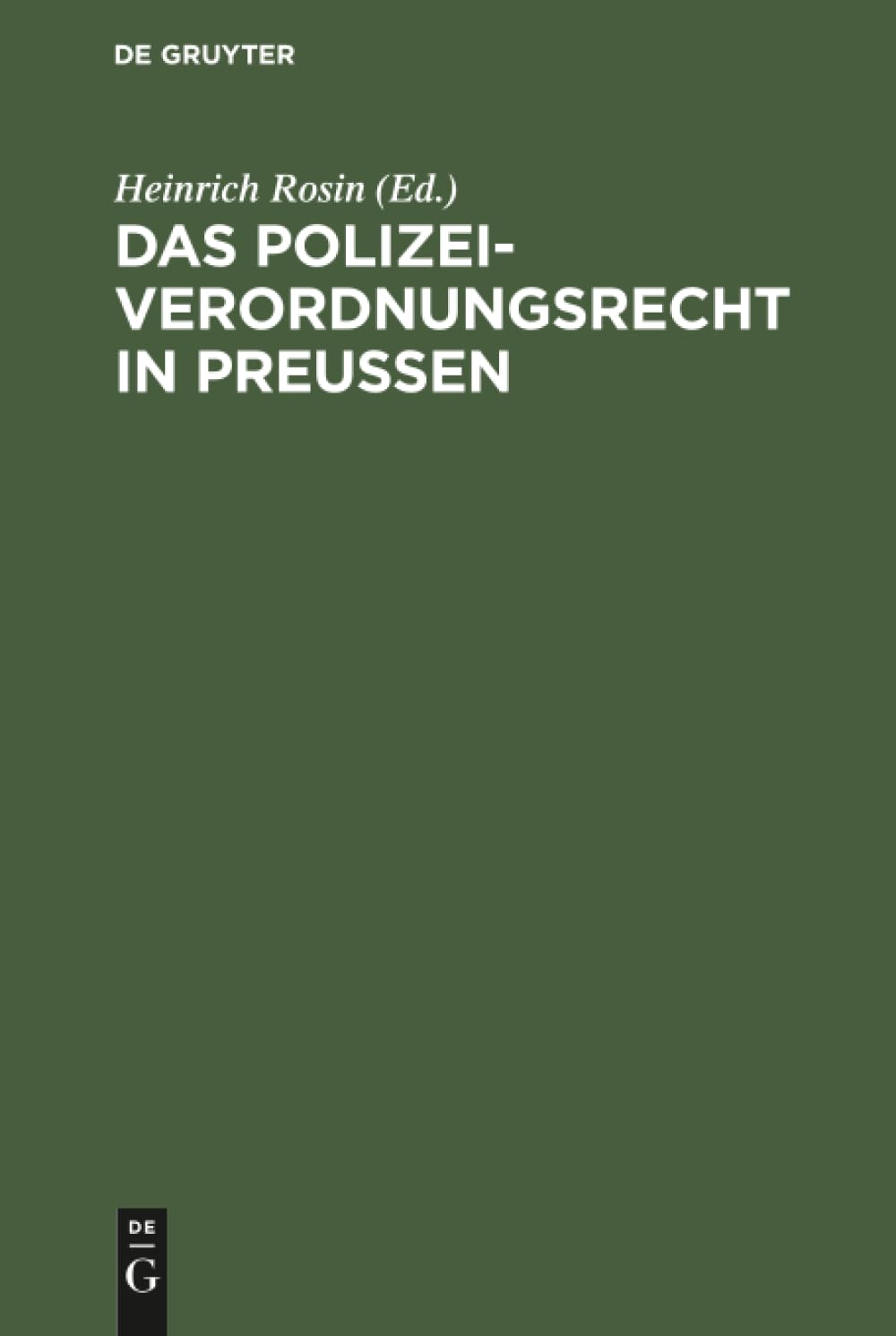 Das Polizeiverordnungsrecht in Preußen Law