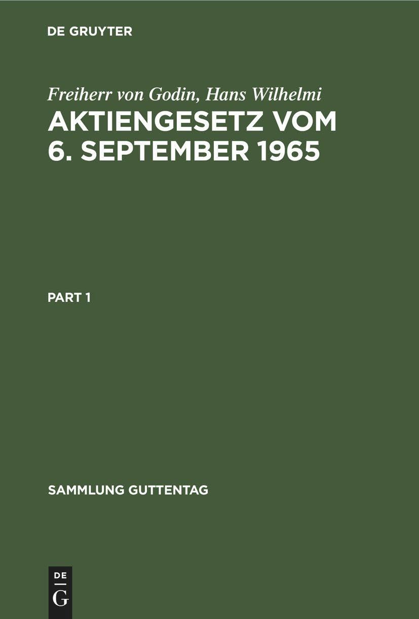 Aktiengesetz vom 6. September 1965: Kommentar (Sammlung Guttentag) Law