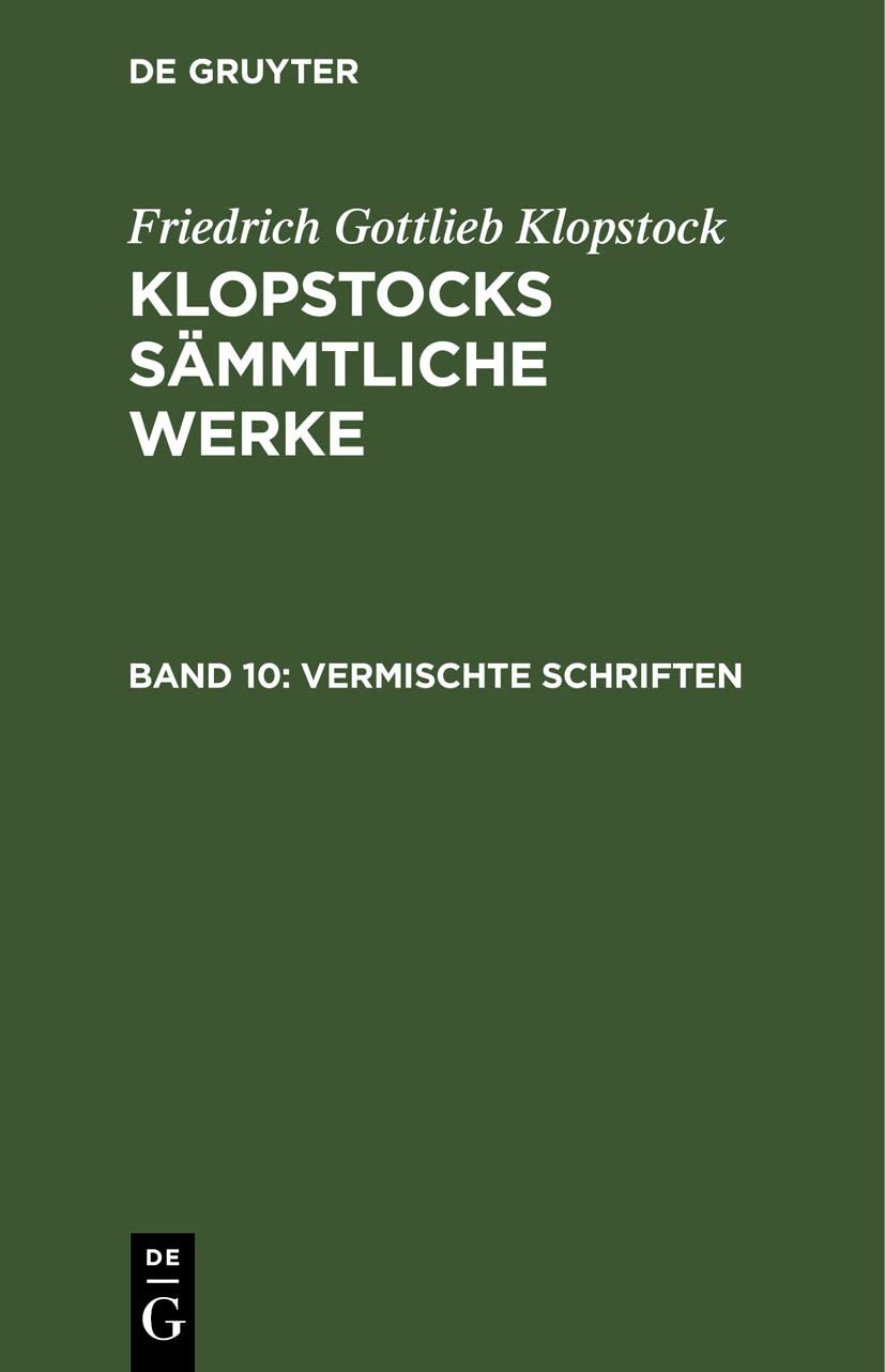 Vermischte Schriften (Klopstocks sämmtliche Werke) Contemporary literature