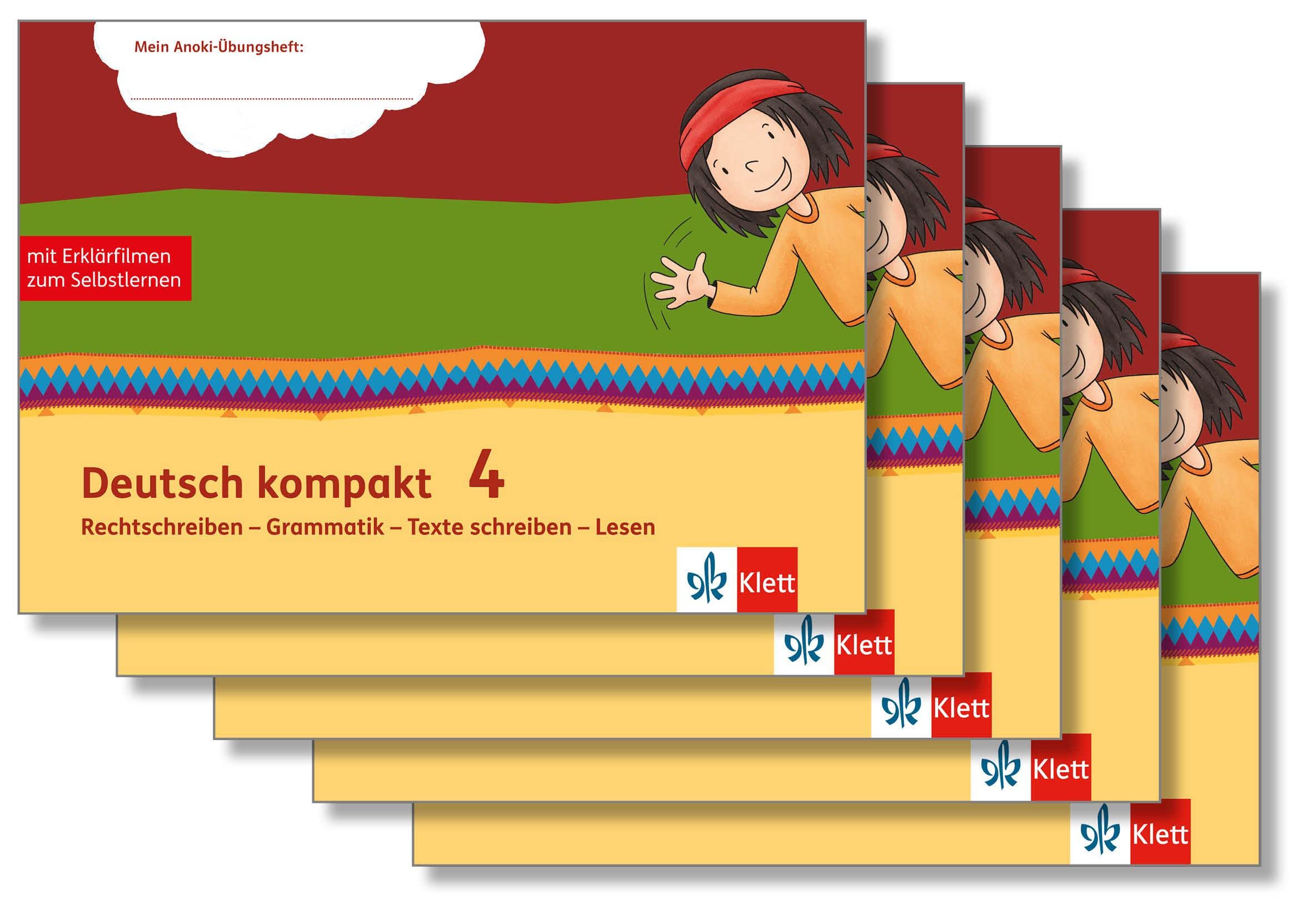 Deutsch kompakt 4. Rechtschreiben - Grammatik - Texte schreiben - Lesen: Übungsheft mit Erklärfilmen Paket (VE5) Klasse 4 (Mein Anoki-Übungsheft) Study Guides