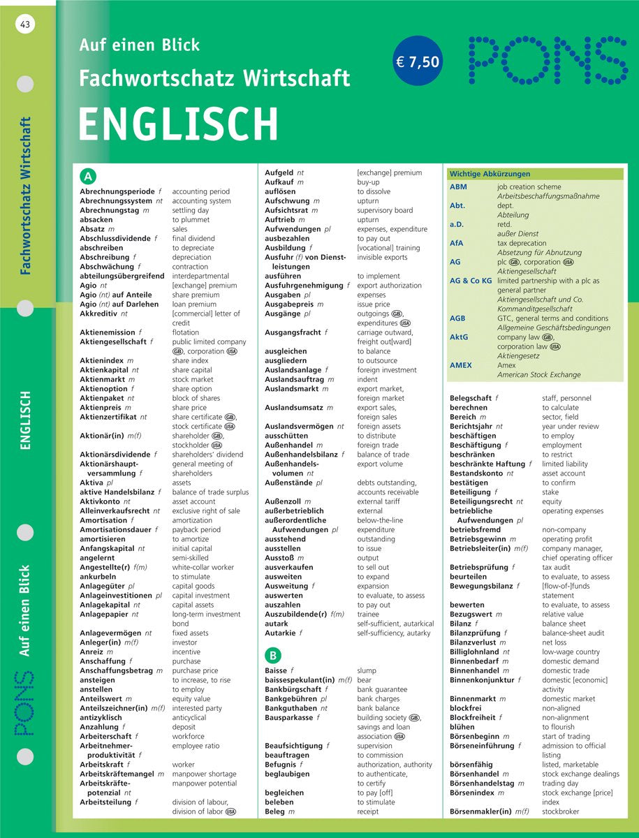Fachwortschatz auf einen Blick. Deutsch - Englisch. Wirtschaft. Business English Foreign Languages ​​& Dictionaries