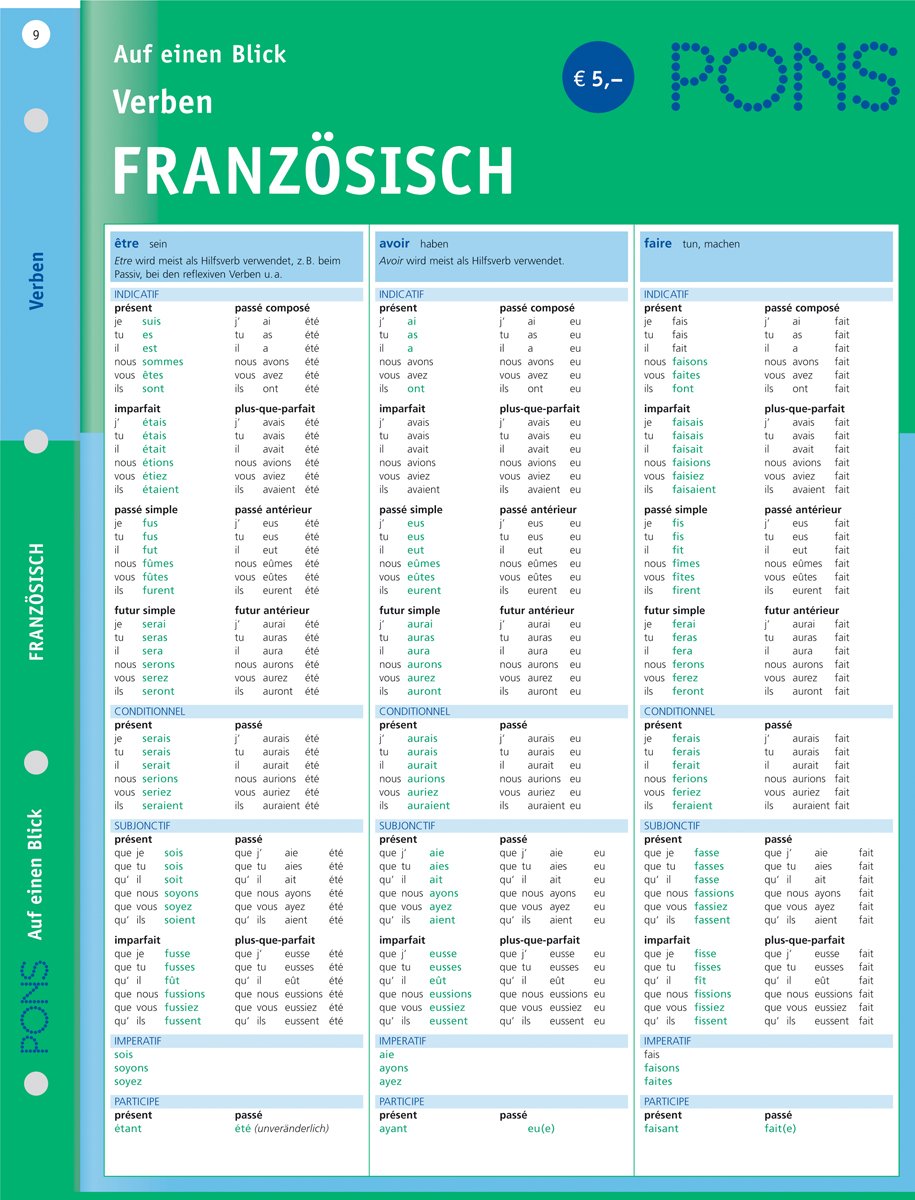 PONS Verben auf einen Blick Französisch: kompakte Übersicht, Verbformen und Konjugationen nachschlagen (PONS Auf einen Blick) Foreign Languages ​​& Dictionaries