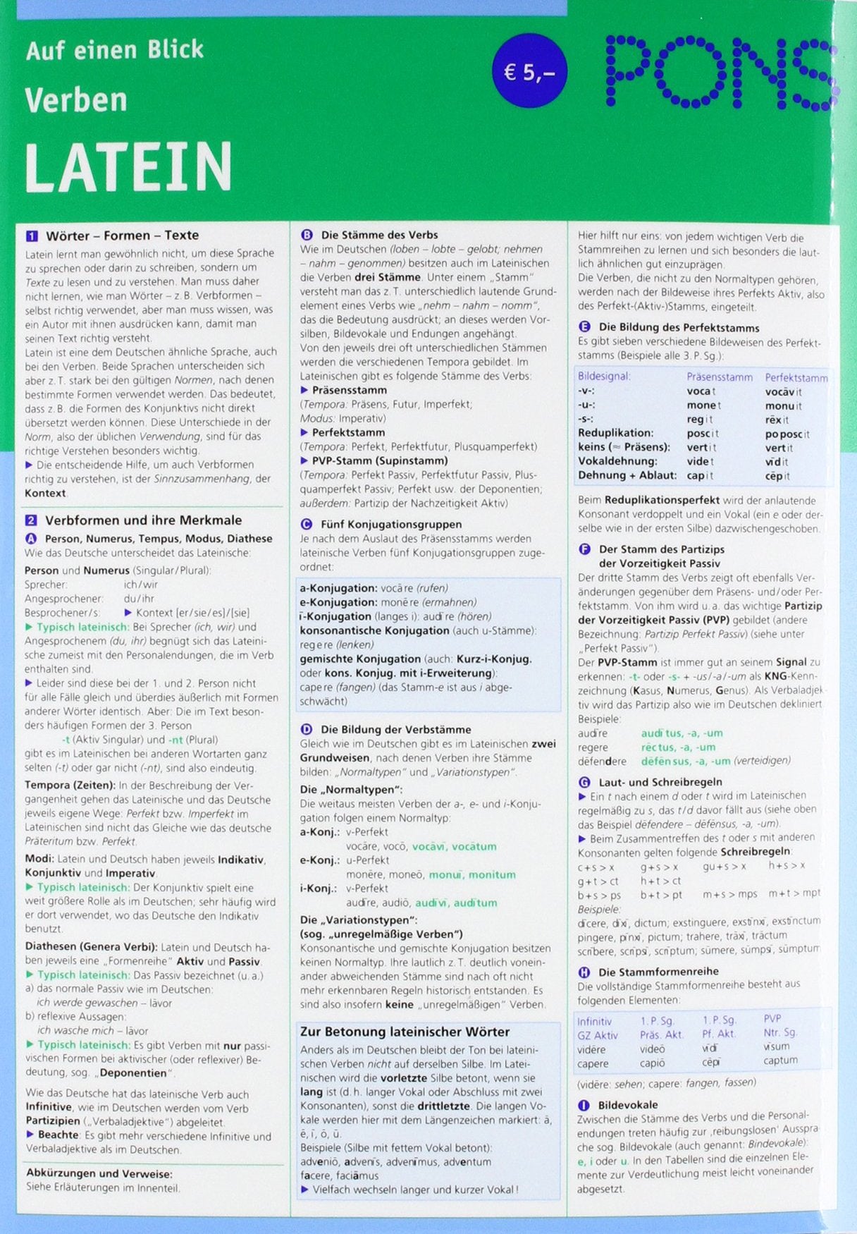 PONS Verben auf einen Blick Latein: kompakte Übersicht, Verbformen und Konjugationen nachschlagen (PONS Auf einen Blick) Foreign Languages ​​& Dictionaries