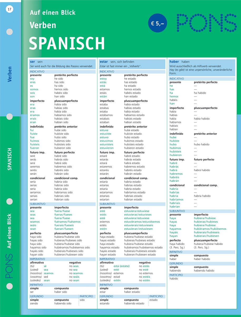 PONS Verben auf einen Blick Spanisch: kompakte Übersicht, Verbformen und Konjugationen nachschlagen (PONS Auf einen Blick) Foreign Languages ​​& Dictionaries