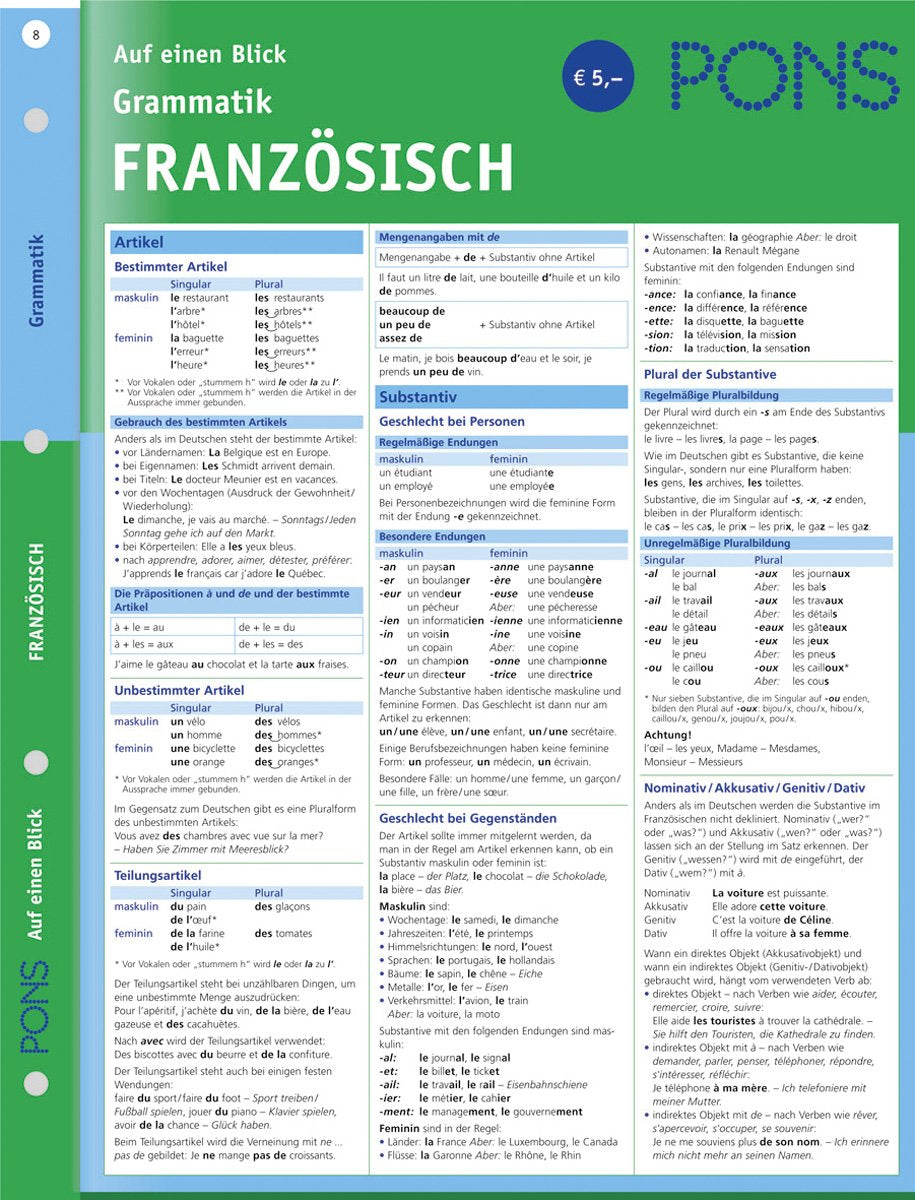 PONS Grammatik auf einen Blick Französisch: kompakte Übersicht, Grammatikregeln nachschlagen (PONS Auf einen Blick) Foreign Languages ​​& Dictionaries