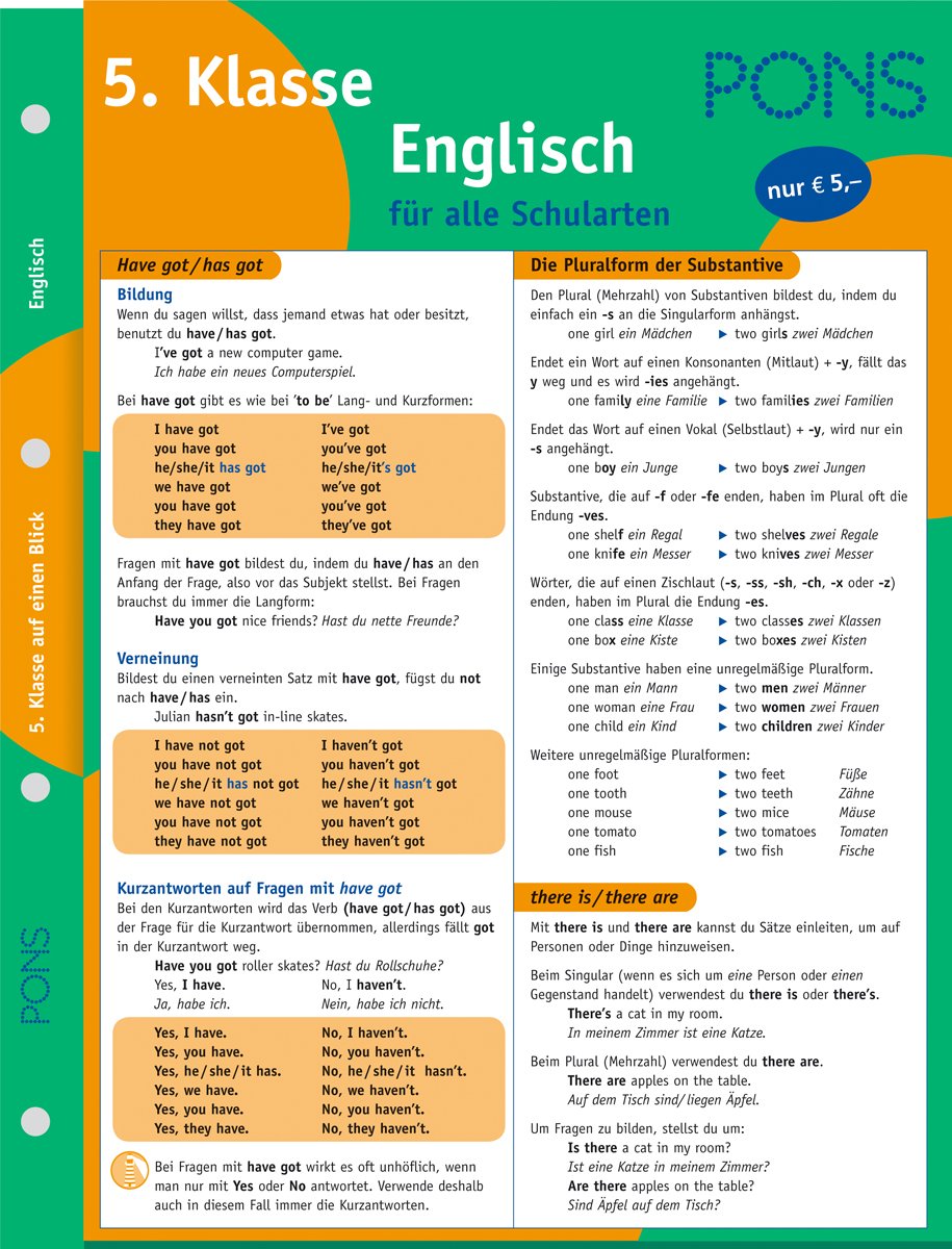 PONS Englisch auf einen Blick - 5. Klasse: kompakte Übersicht: Grammatik, Kommunikation, Wortschatz und Aussprache nachschlagen Foreign Languages ​​& Dictionaries