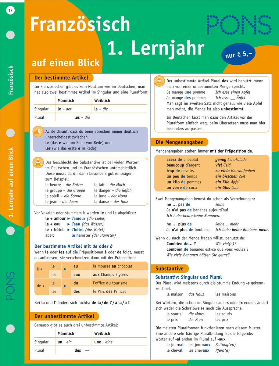 PONS auf einen Blick: 1. Lernjahr - Französisch Foreign Languages ​​& Dictionaries