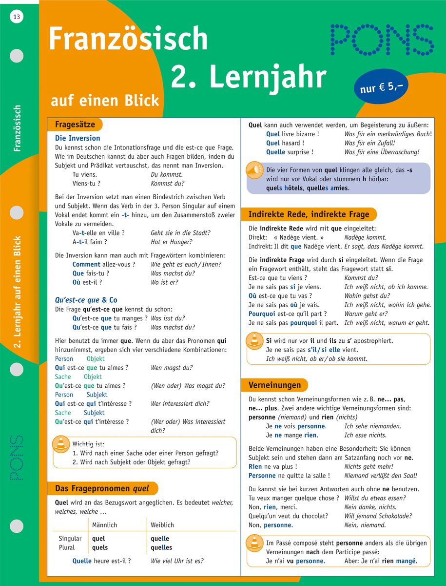 PONS Französisch auf einen Blick - 6. Klasse: kompakte Übersicht: Grammatik, Kommunikation, Wortschatz und Aussprache nachschlagen Foreign Languages ​​& Dictionaries