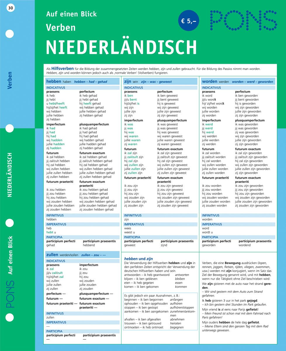 PONS Verben auf einen Blick Niederländisch: kompakte Übersicht, Verbformen und Konjugationen nachschlagen (PONS Auf einen Blick) Foreign Languages ​​& Dictionaries