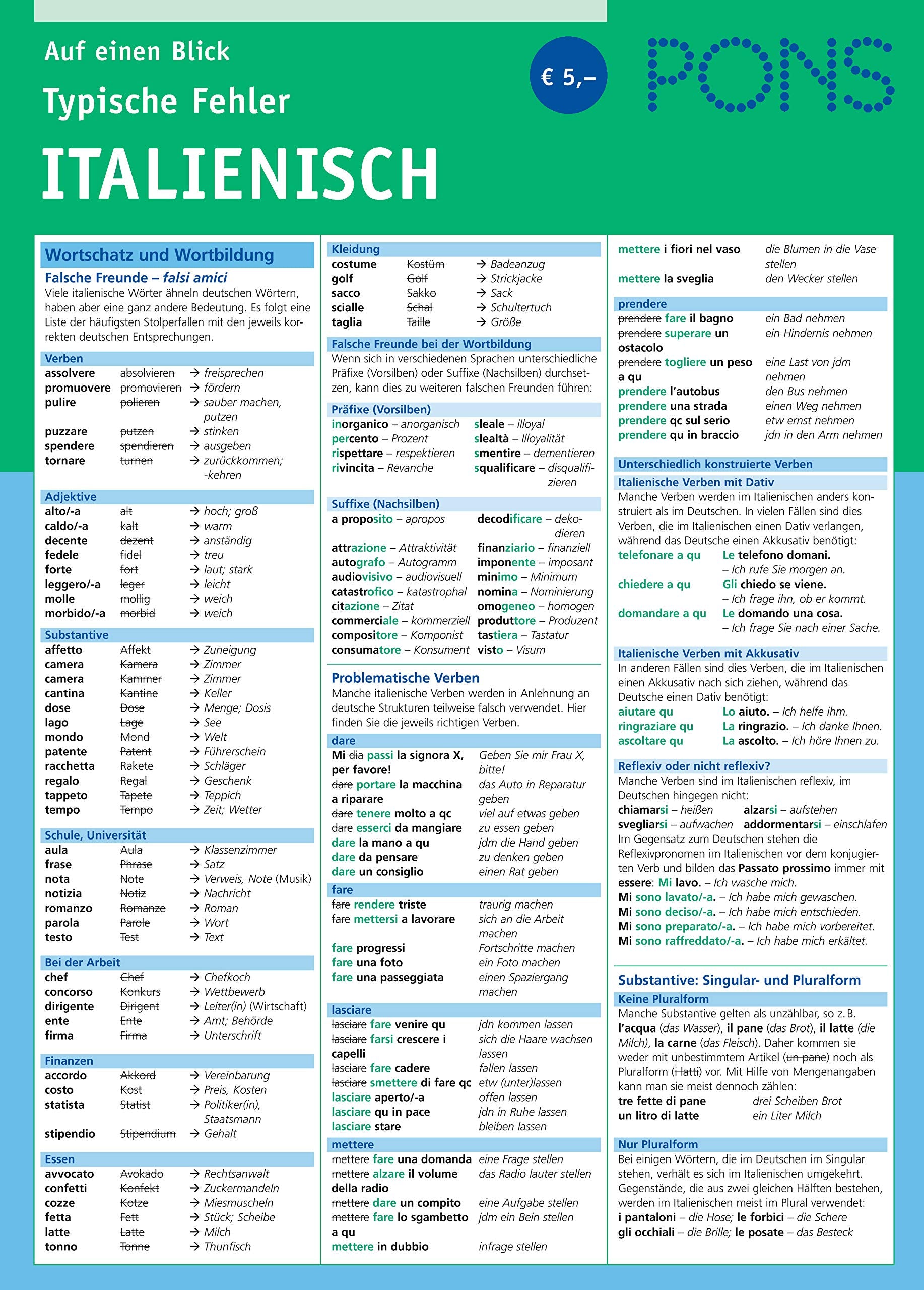 PONS Typische Fehler auf einen Blick Italienisch: kompakte Übersicht, effizient Fehler vermeiden (PONS Auf einen Blick) Foreign Languages ​​& Dictionaries