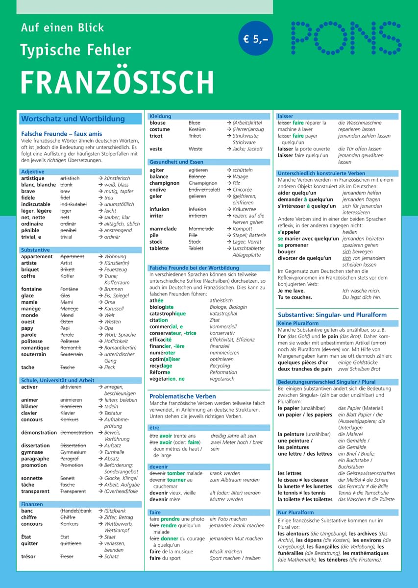PONS Typische Fehler Französisch auf einen Blick (PONS Auf einen Blick) Foreign Languages ​​& Dictionaries