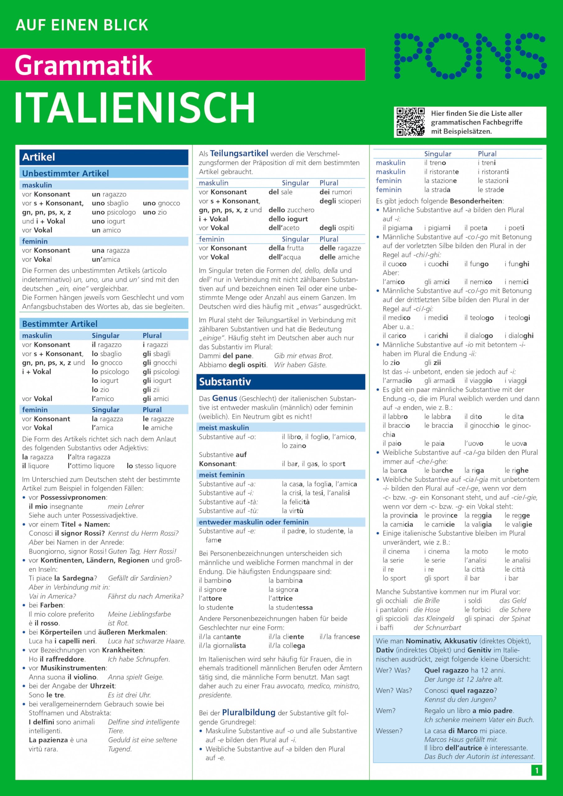 PONS Grammatik auf einen Blick Italienisch Foreign Languages ​​& Dictionaries