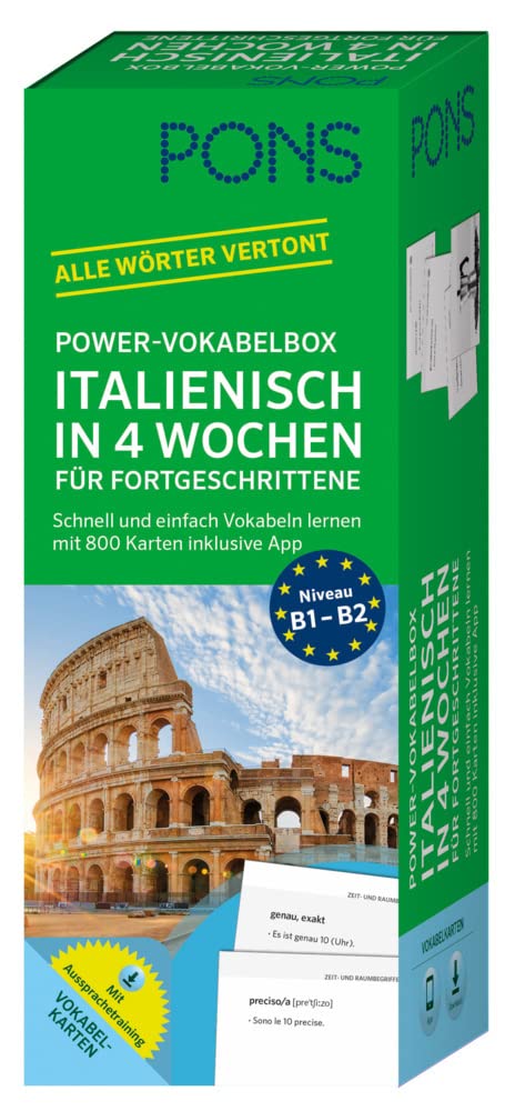 PONS Power-Vokabelbox Italienisch in 4 Wochen für Fortgeschrittene: Schnell und einfach Vokabeln lernen mit 800 Karten inklusive App. Alle Wörter vertont. Foreign Languages ​​& Dictionaries