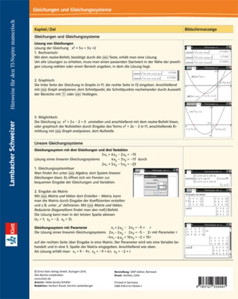 Lambacher Schweizer: Klappkarte für TI-Nspire numerisch Study Guides