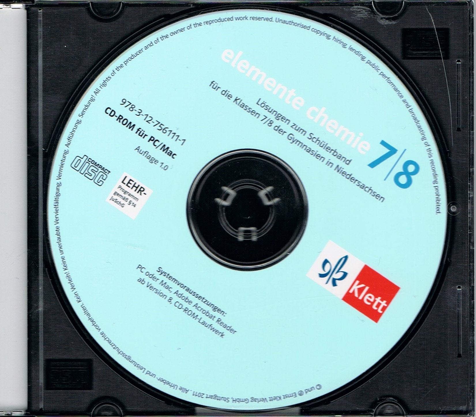 Elemente Chemie. Lösungen Klassen 7 und 8. Ausgabe Niedersachsen. CD-ROM für Pentium PC oder Mac software