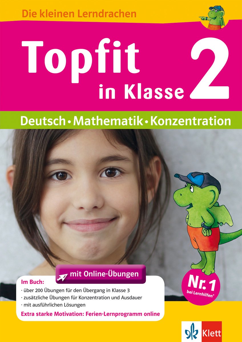 Klett Topfit in Klasse 2: Grundschule Deutsch - Mathematik - Konzentration (Die kleinen Lerndrachen): Übungsbuch für Deutsch, Mathematik und Konzentration mit Online-Übungen Study Guides