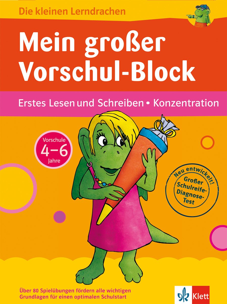 Klett Mein großer Vorschul-Block: Erstes Lesen und Schreiben - Konzentration - 4-6 Jahre (Die kleinen Lerndrachen) Study Guides