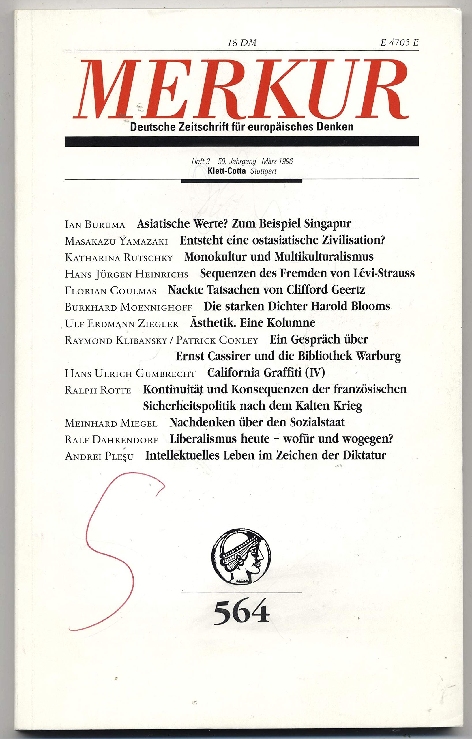 Merkur. Deutsche Zeitschrift für europäisches Denken, Nr. 564, Heft 3, 50. Jahrgang, März 1996 Books