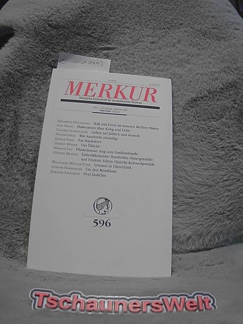 Merkur. Deutsche Zeitschrift für europäisches Denken, Nr. 596, Heft 11, 52. Jahrgang, November 1998 Books