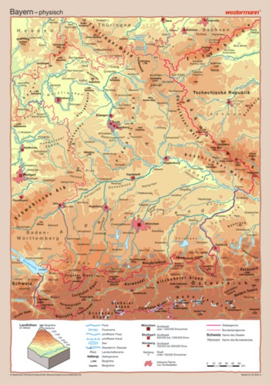 Posterkarten Geographie: Bayern: physisch / politisch Business & Technology